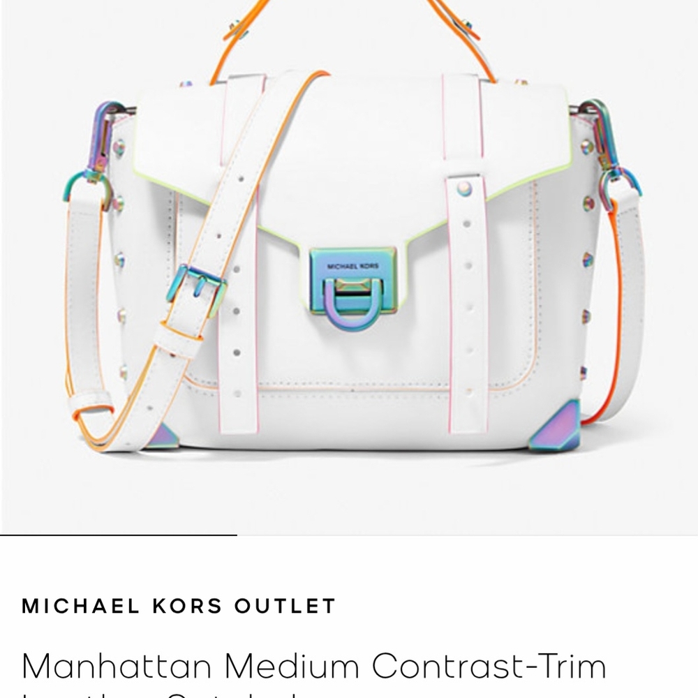 Michael Kors White Contrast-Trim Shoulder Bag